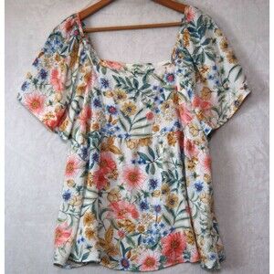 Large NWT Floral Babydoll Top Blouse womens Cottage Core Boho Emerald Earthy